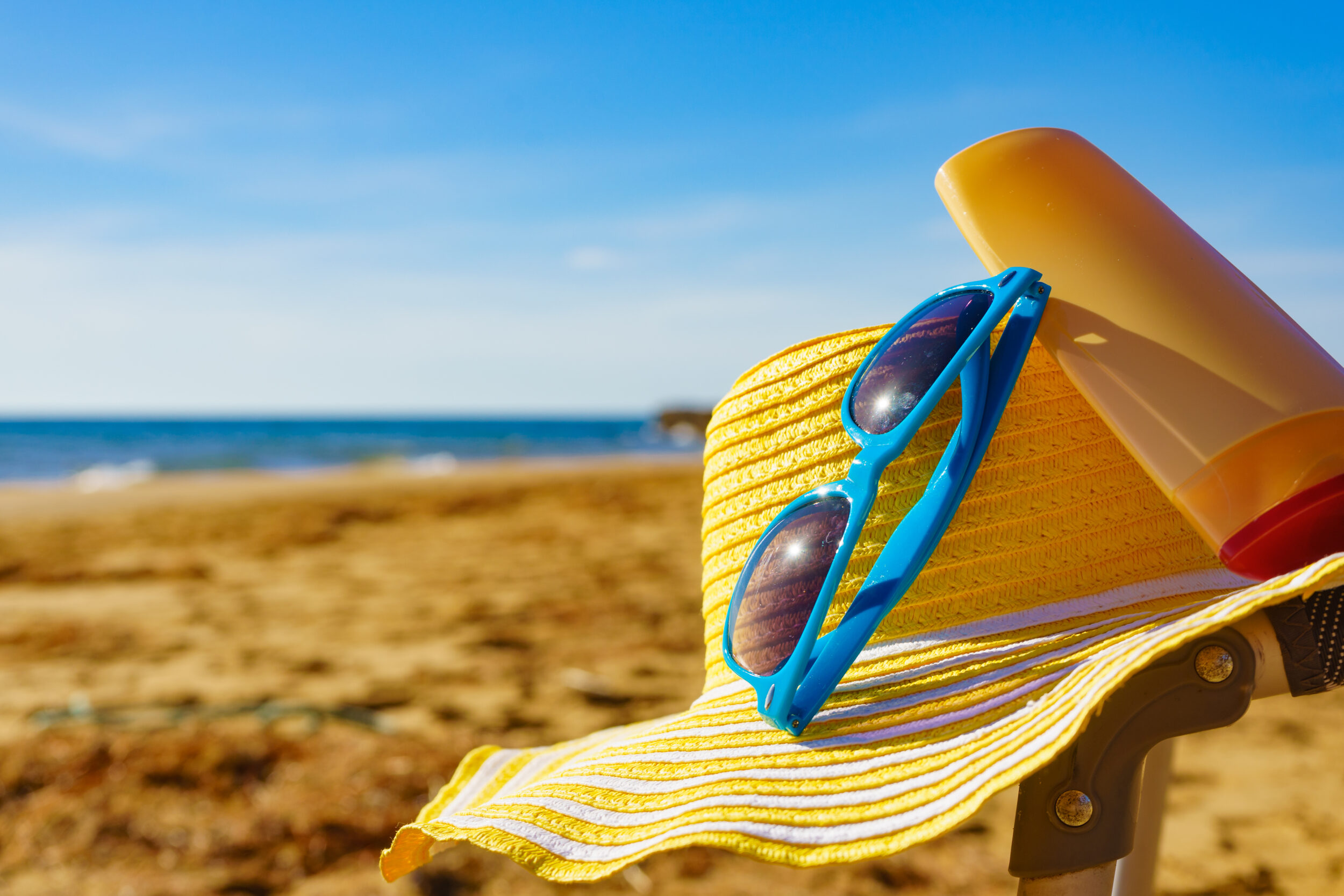 Sun protection gear on sand beach